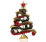 Broche - Juletræ, guld med røde/grønne/hvide sten